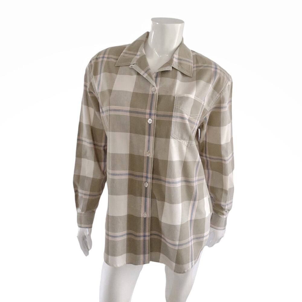 LIZ WEAR Vintage Long Sleeve Plaid Shirt Size M Shoulder Pads Grandma Y2K